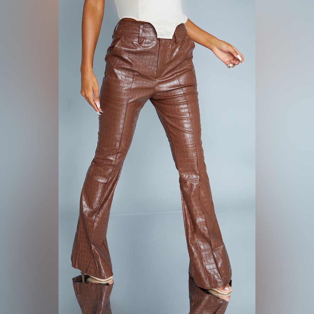 PRETTYLITTLETHING Faux Leather Croc Embossed Flare Bottoms SIZE 12